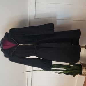 C2 Studio ruffled collar long black jacket